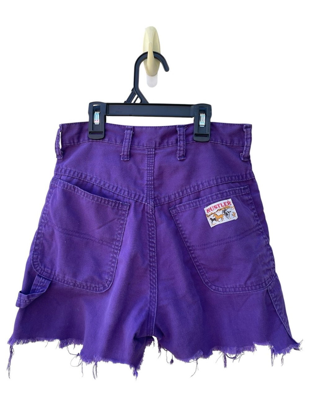 Vintage Rustler High-Rise Purple Denim Carpenter Shorts Cutoffs Sz 7 - Picture 3 of 9